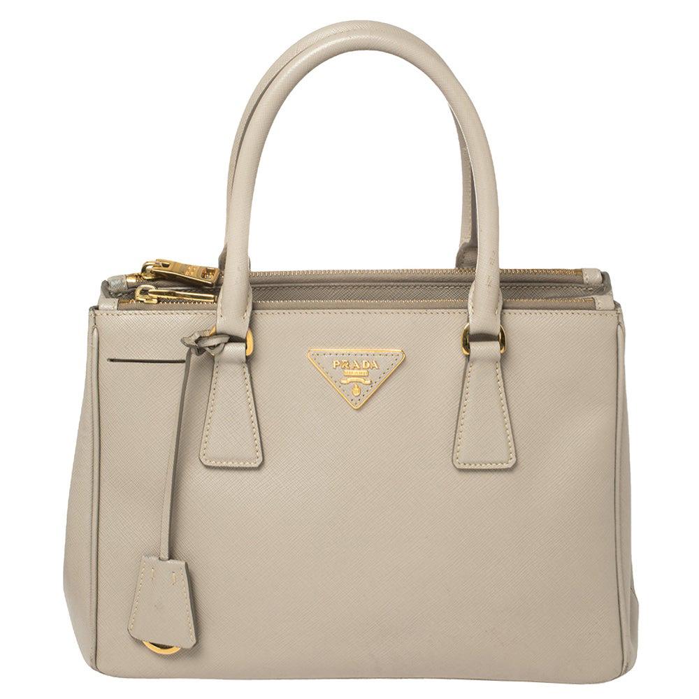 Prada Grey Saffiano Lux Leather Small Galleria Tote