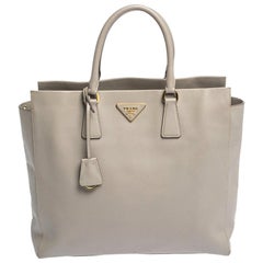 Prada Grey Saffiano Lux Leather Tote