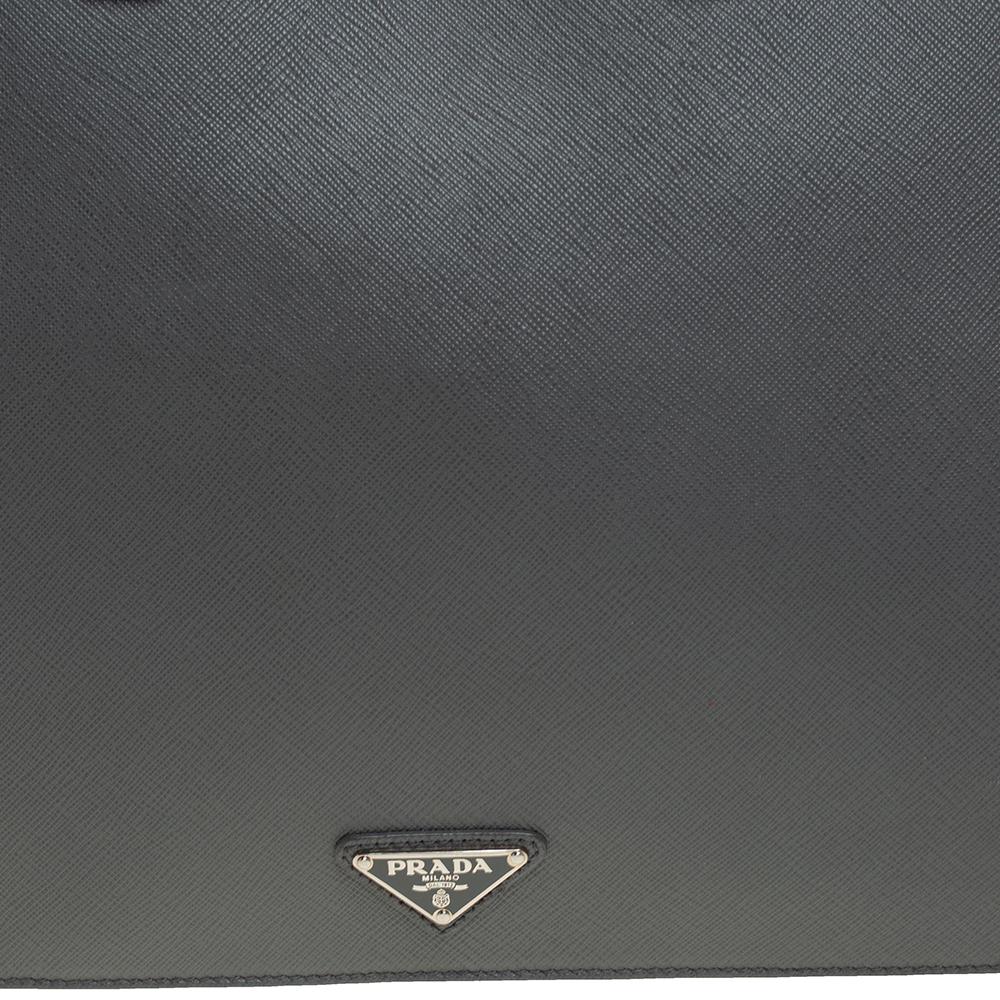 Gray Prada Grey Saffiano Lux Leather Travel Briefcase