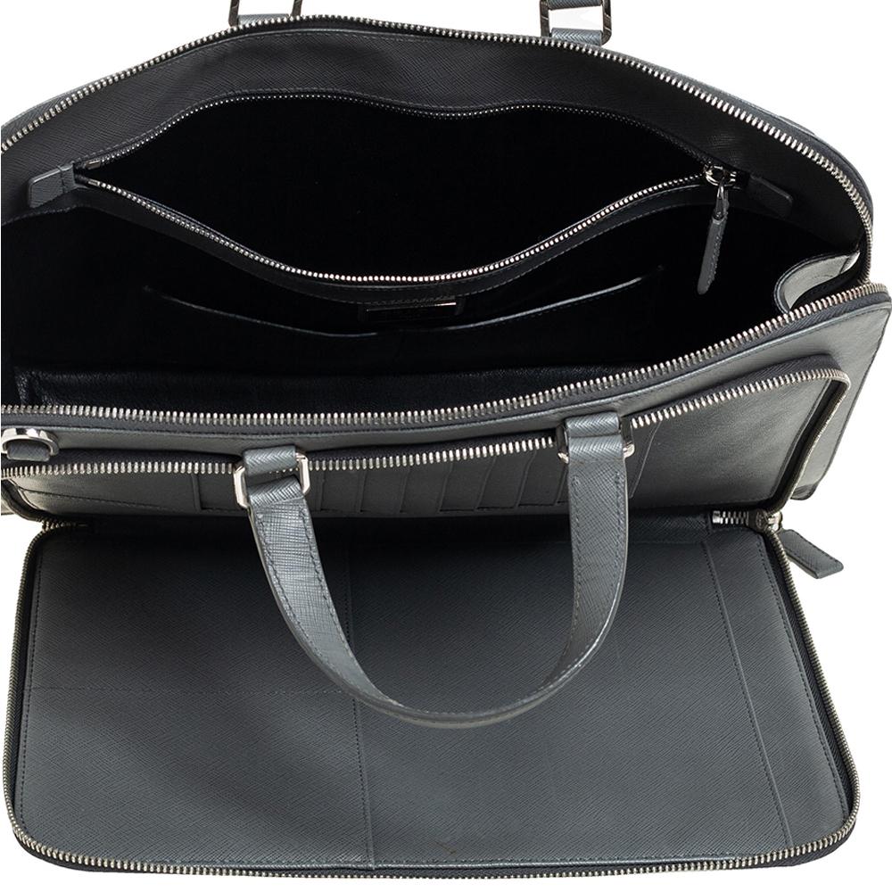 Men's Prada Grey Saffiano Lux Leather Travel Briefcase