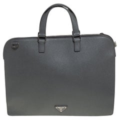 Prada Grau Saffiano Lux Leder Reise Aktentasche