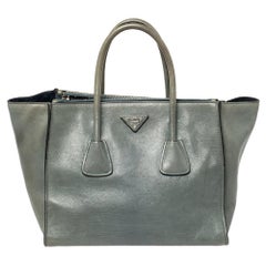 Prada Grey Saffiano Lux Leather Twin Pocket Tote