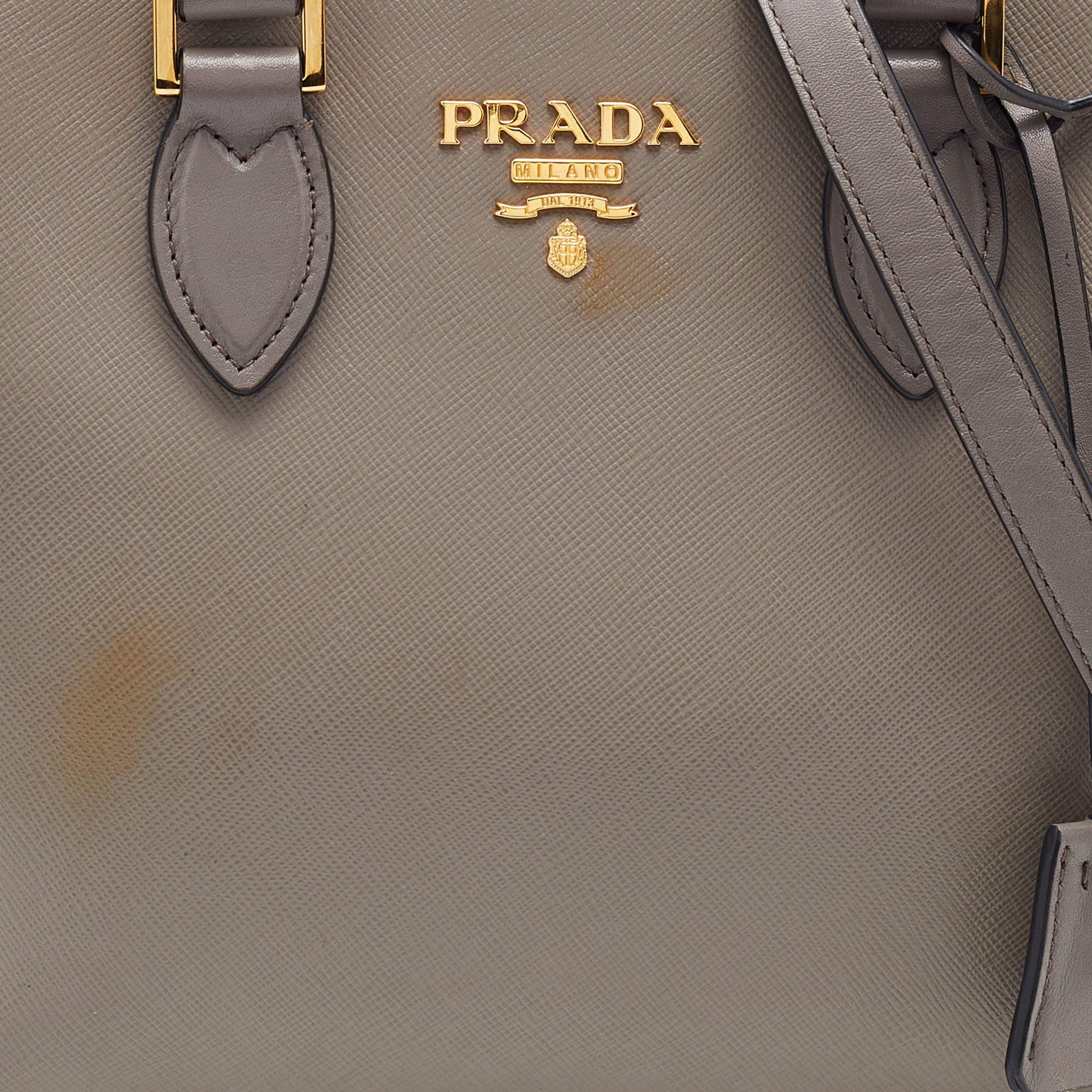 Prada Grey Saffiano Lux/Soft Leather Convertible Tote 8