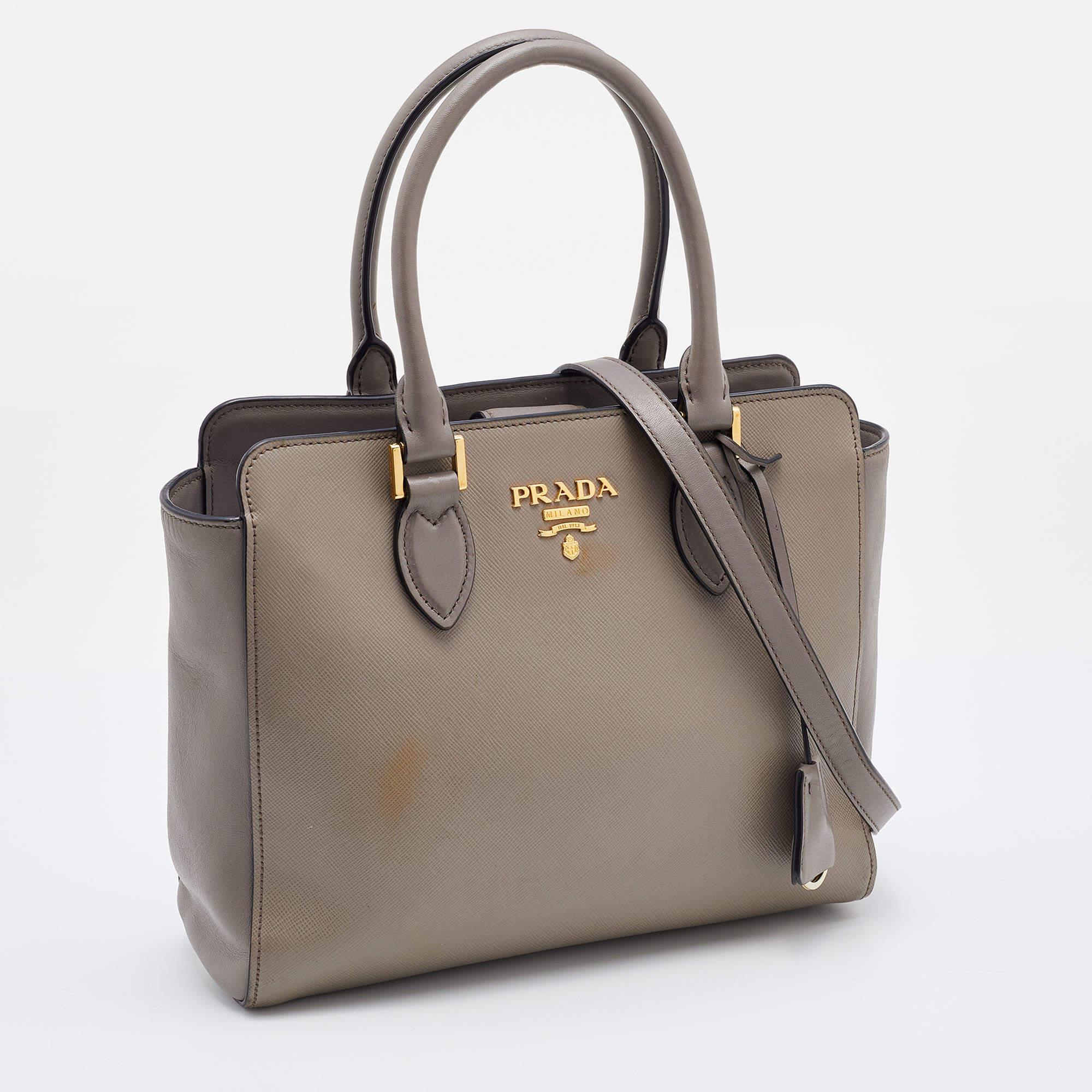 Women's Prada Grey Saffiano Lux/Soft Leather Convertible Tote