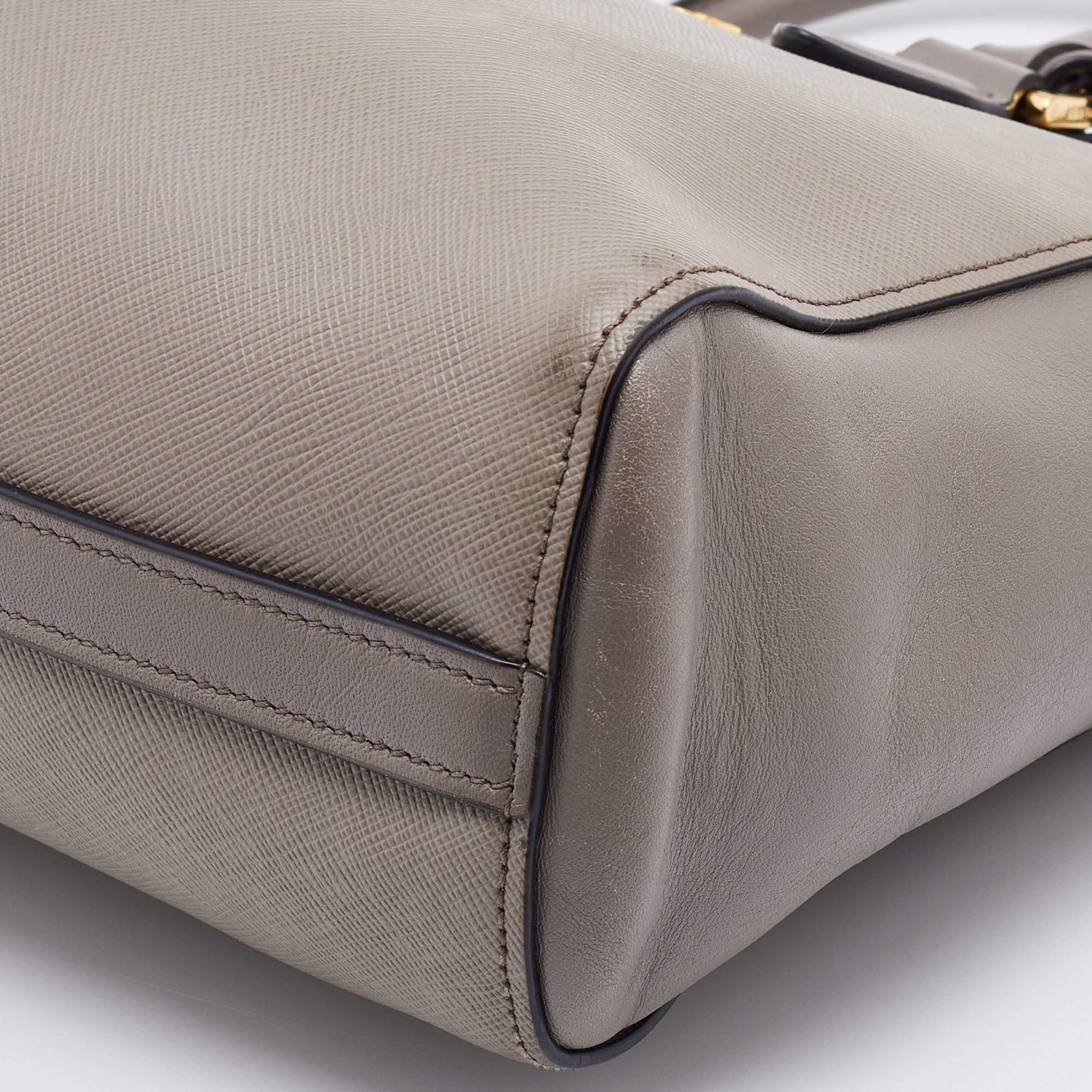 Prada Grey Saffiano Lux/Soft Leather Convertible Tote 2