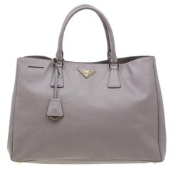 Rare Prada Bauletto Saffiano Lux Handbag Cert. of Authenticity Two-Tone Gray