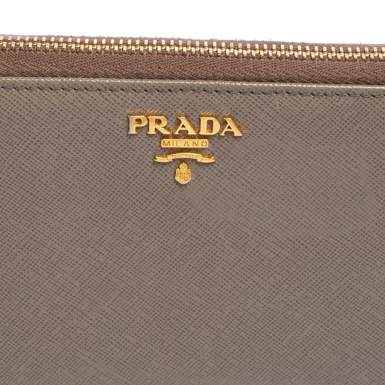 Prada Grey Leather Logo Zip Around Continental Wallet Prada