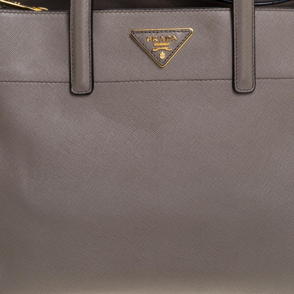 Women's Prada Grey Saffiano Soft Leather Middle Zip Tote