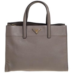 Prada Grey Saffiano Soft Leather Middle Zip Tote