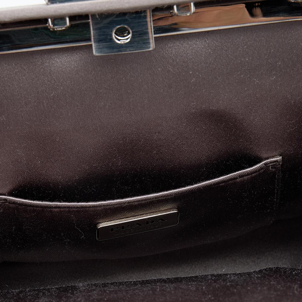 Prada Grey Satin Crystal Embellished Frame Top Handle Bag In Good Condition In Dubai, Al Qouz 2
