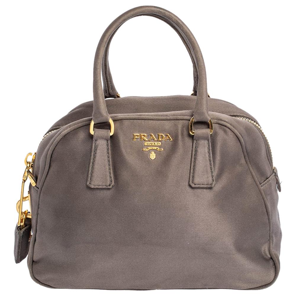 Prada Grey Satin Mini Promenade Crossbody Bag