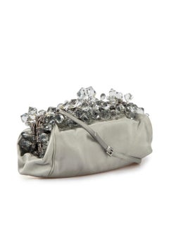Prada Grey Satin Spazzolato Crystal Clutch