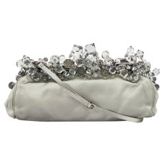 Prada Grey Satin Spazzolato Crystal Clutch