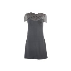 PRADA grey SHEER DRAPED Short Sleeve Cocktail Dress 42