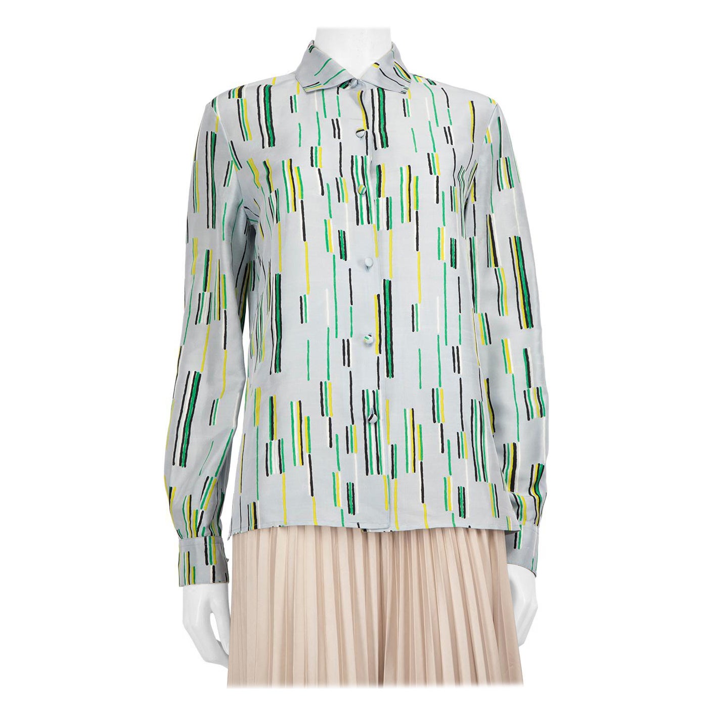 Prada - Camicia a righe astratte in seta grigia Taglia XS