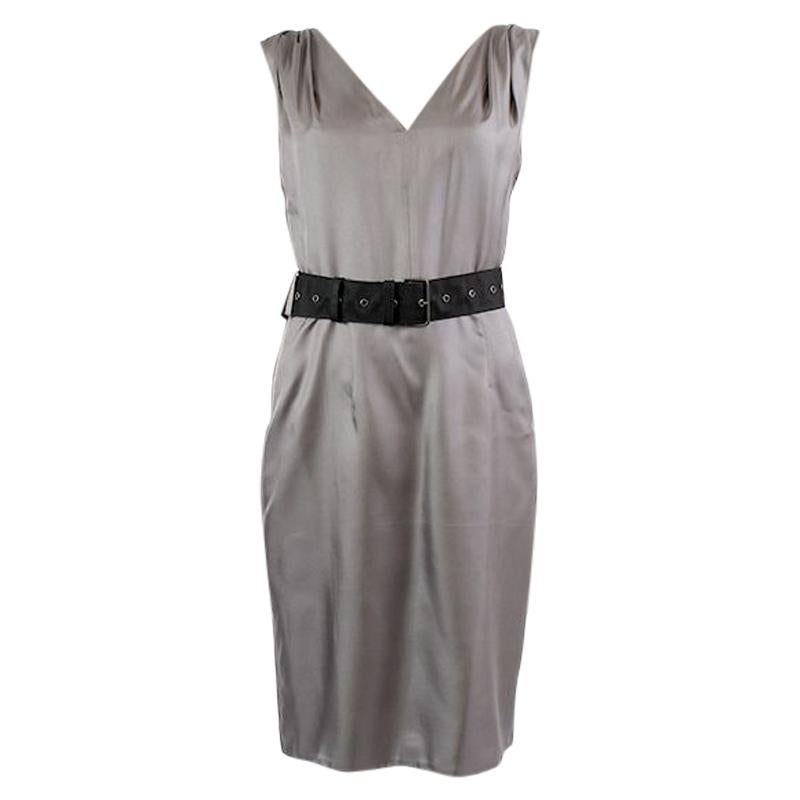 PRADA grey silk BELTED Sleeveless Cocktail Dress 40
