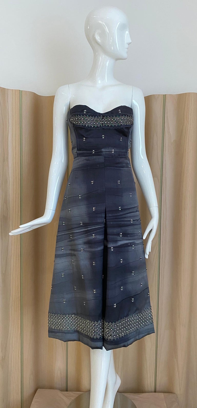 2000s Prada Gray ombré silk strapless cocktail dress. 
Fit size 4