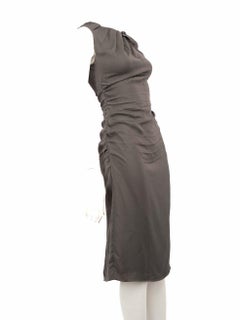 Prada Grey Sleeveless Ruch Detail Midi Dress Size XS