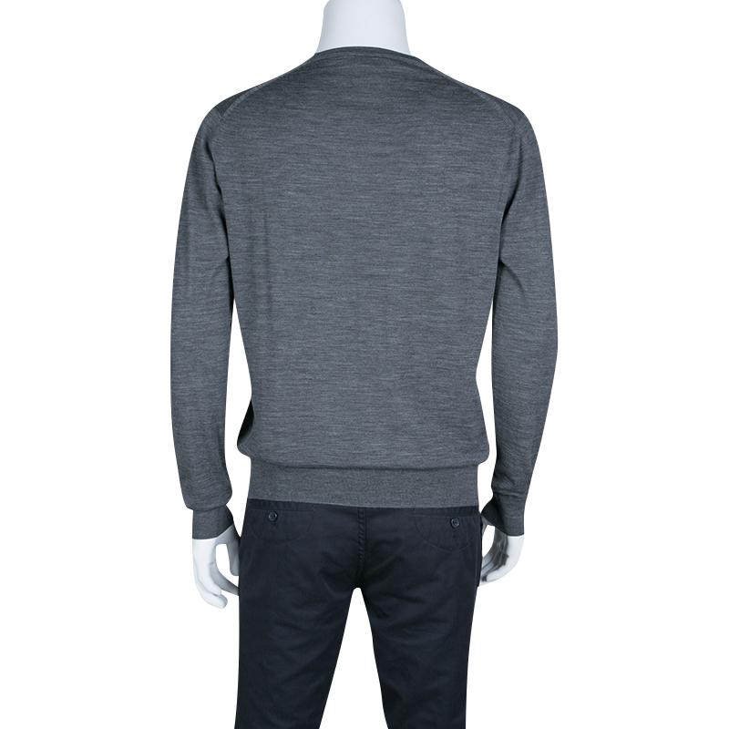 Gray Prada Grey Slub Knit Long Sleeve Crew Neck Sweater L