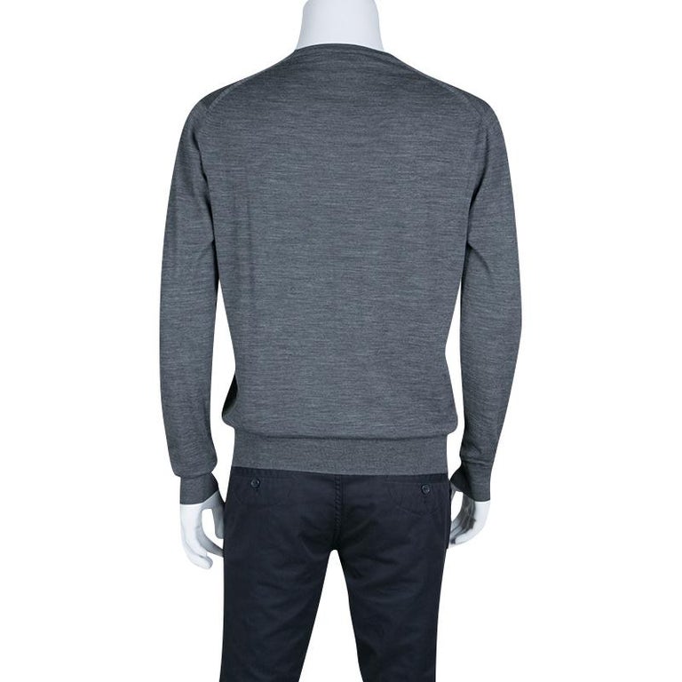 Prada Grey Slub Knit Long Sleeve Crew Neck Sweater L For Sale at 1stDibs