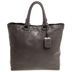 Prada Grey Soft Calf Leather Shopper Tote