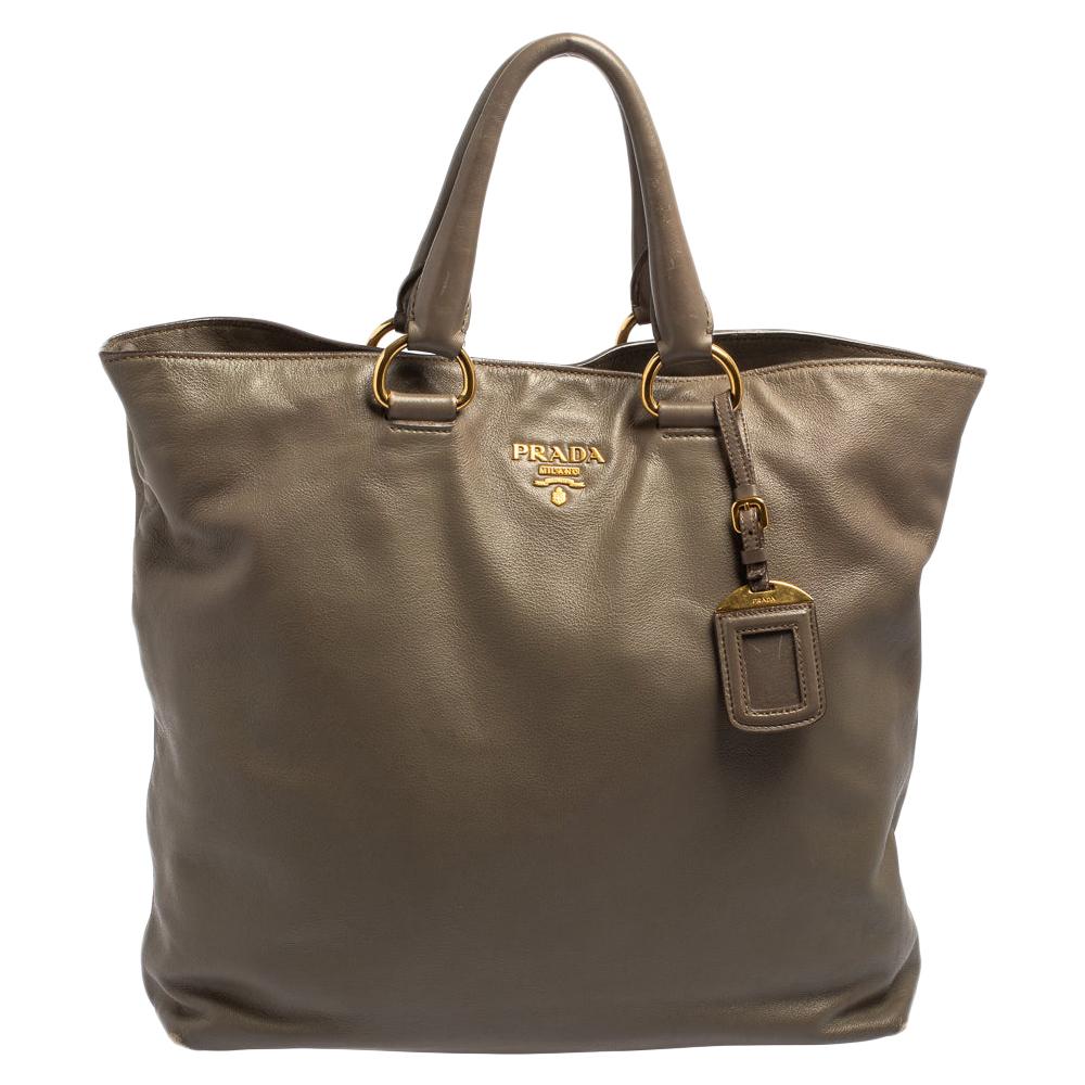 Prada Grey Soft Calf Leather Shopping Tote