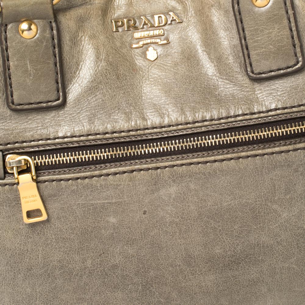 Prada Grey Soft Leather Front Zip Tote 5