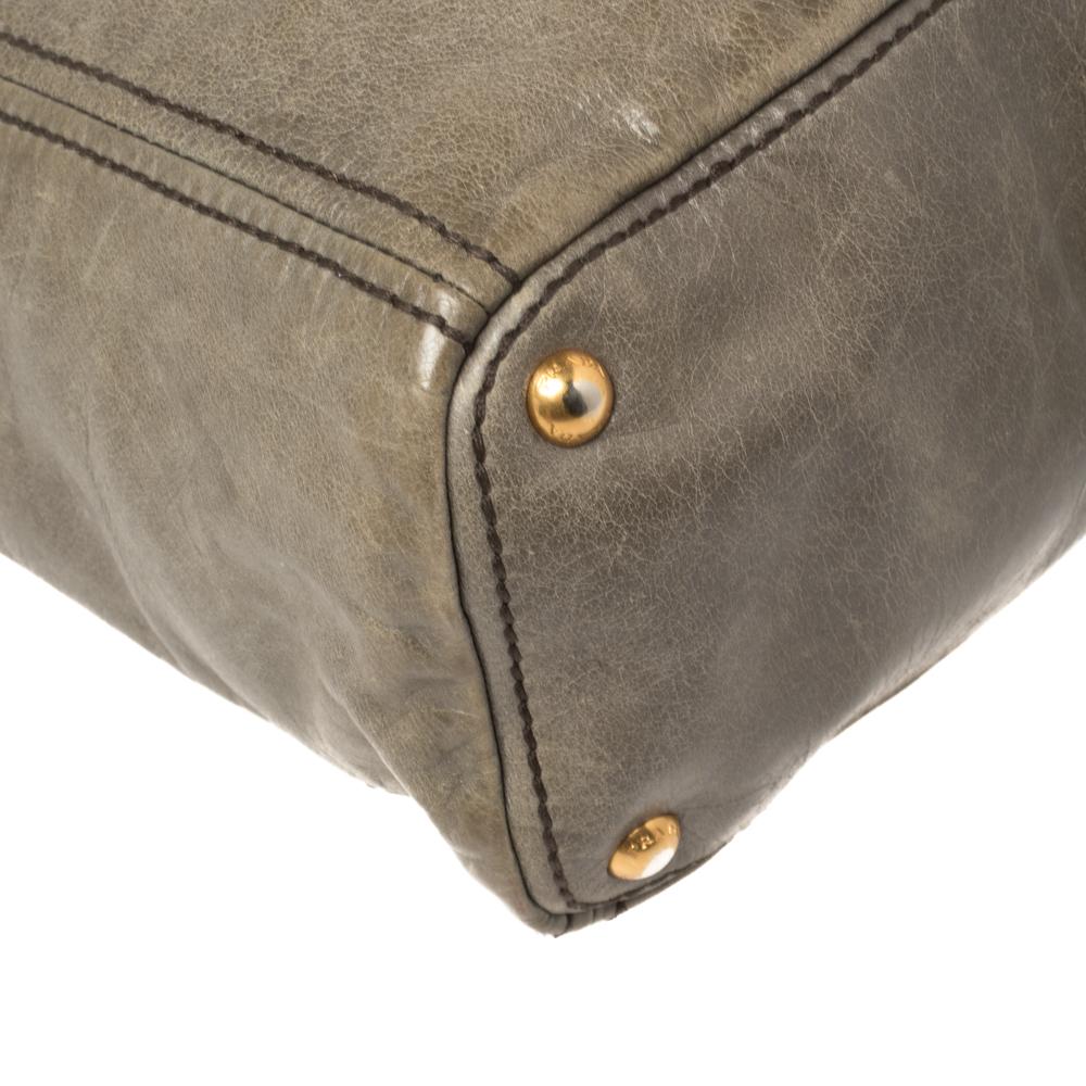 Prada Grey Soft Leather Front Zip Tote 6