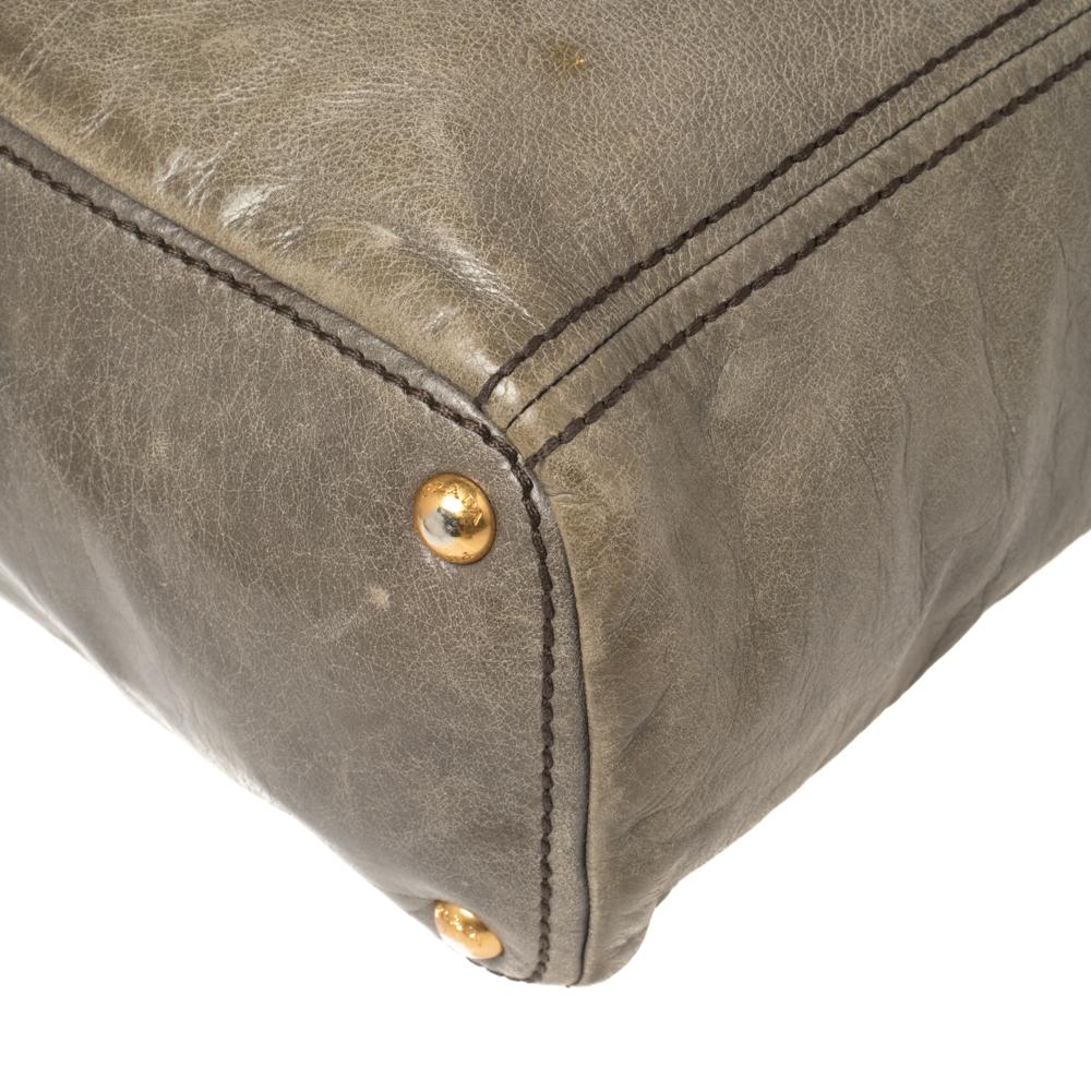 Prada Grey Soft Leather Front Zip Tote 3