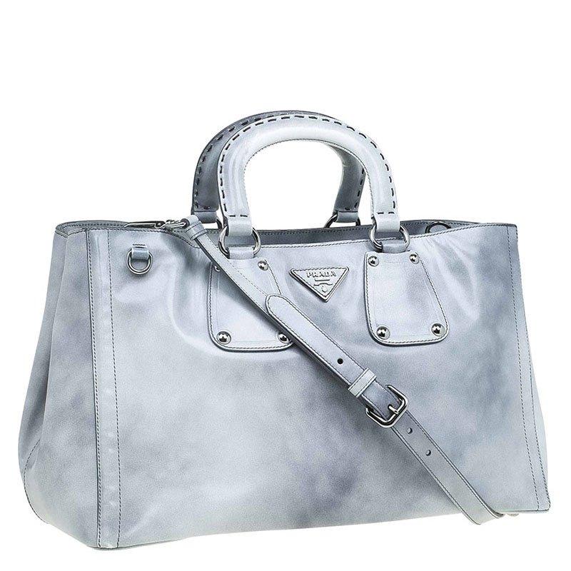 Gray Prada Grey Spazzolato Leather Shopping Tote