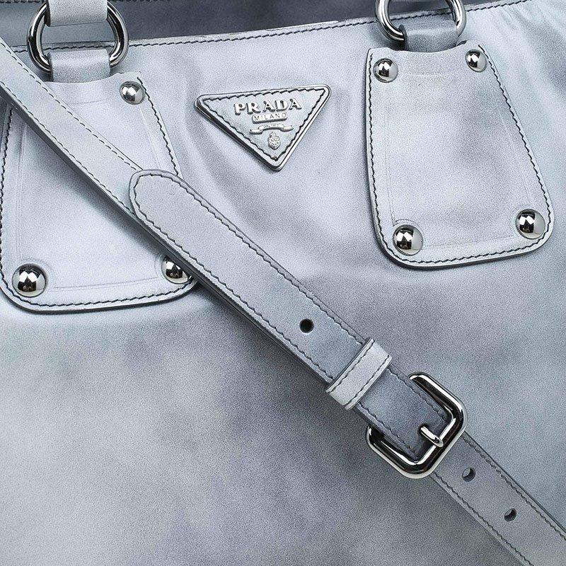 Prada Grey Spazzolato Leather Shopping Tote In Good Condition In Dubai, Al Qouz 2