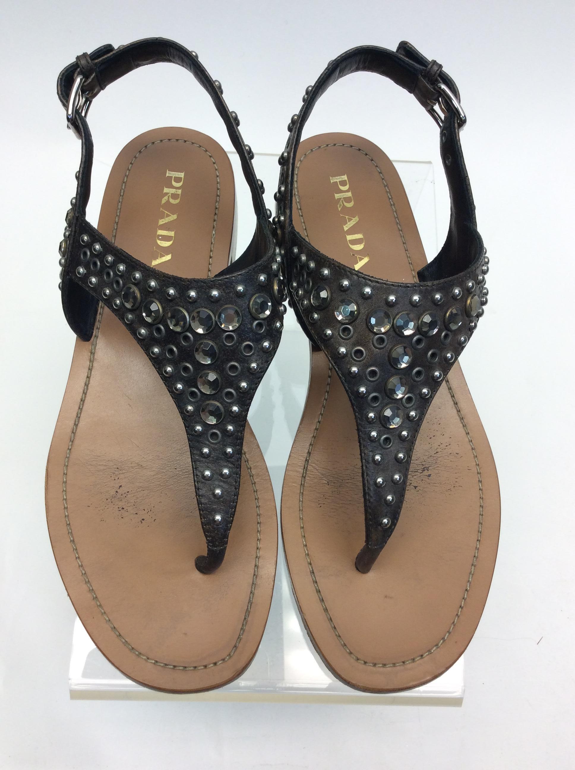 Women's Prada Grey Studded Sandals For Sale