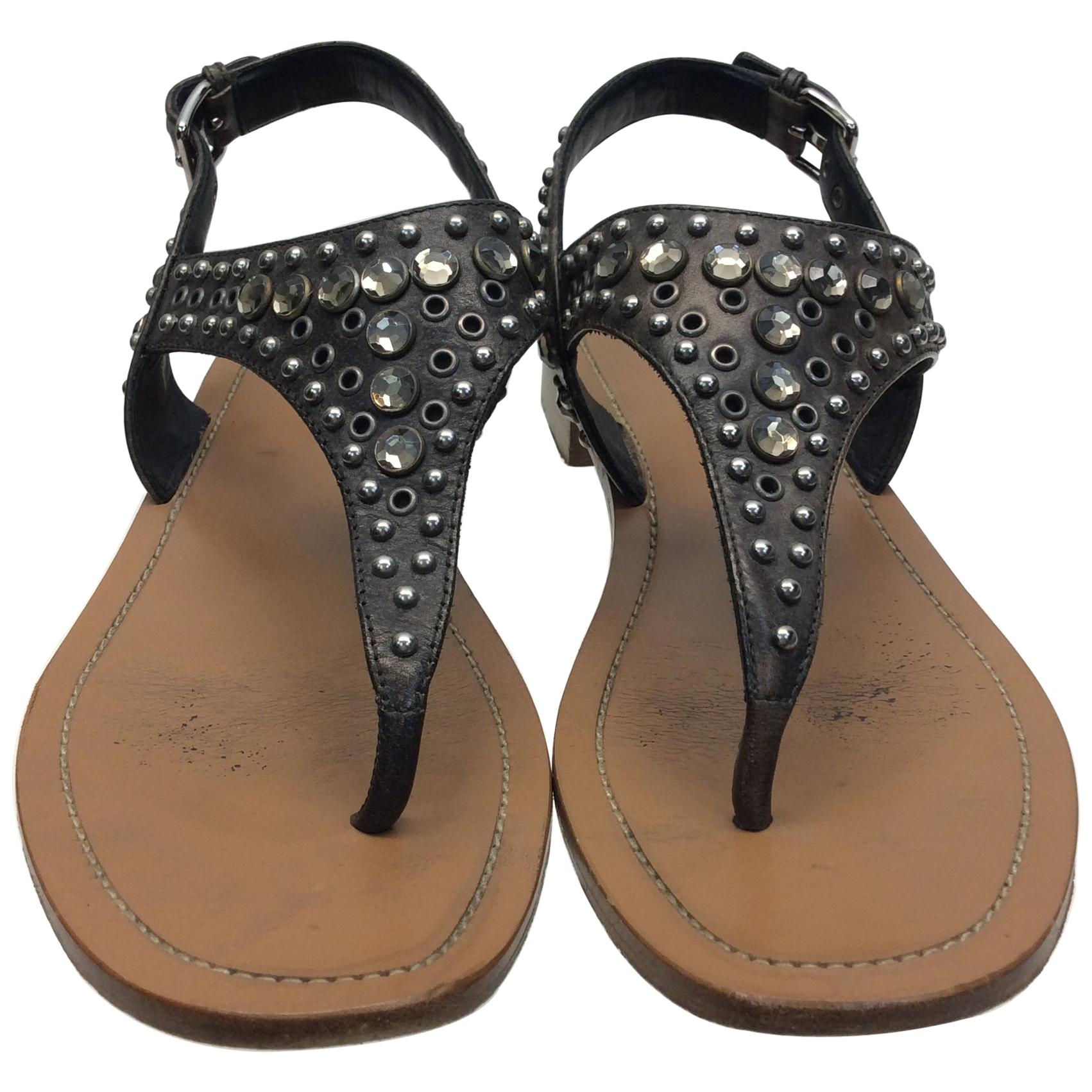 Prada Grey Studded Sandals For Sale