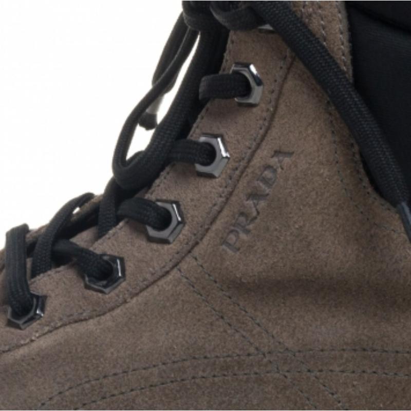 Prada Grey Suede And Fabric Lace Up High Top Sneakers Size 35 In Good Condition For Sale In Dubai, Al Qouz 2