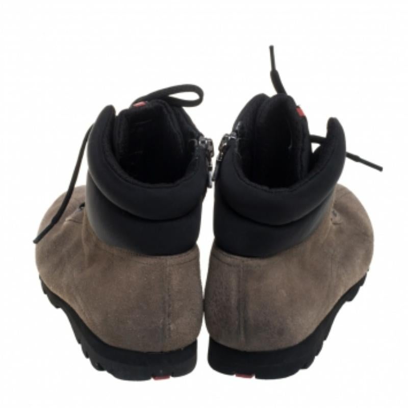 Prada Grey Suede And Fabric Lace Up High Top Sneakers Size 35 For Sale 2