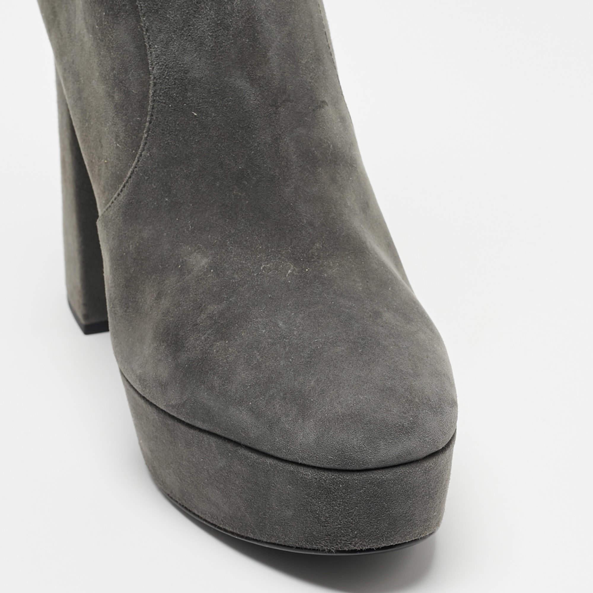 Prada Grey Suede Ankle Boots Size 39.5 For Sale 3