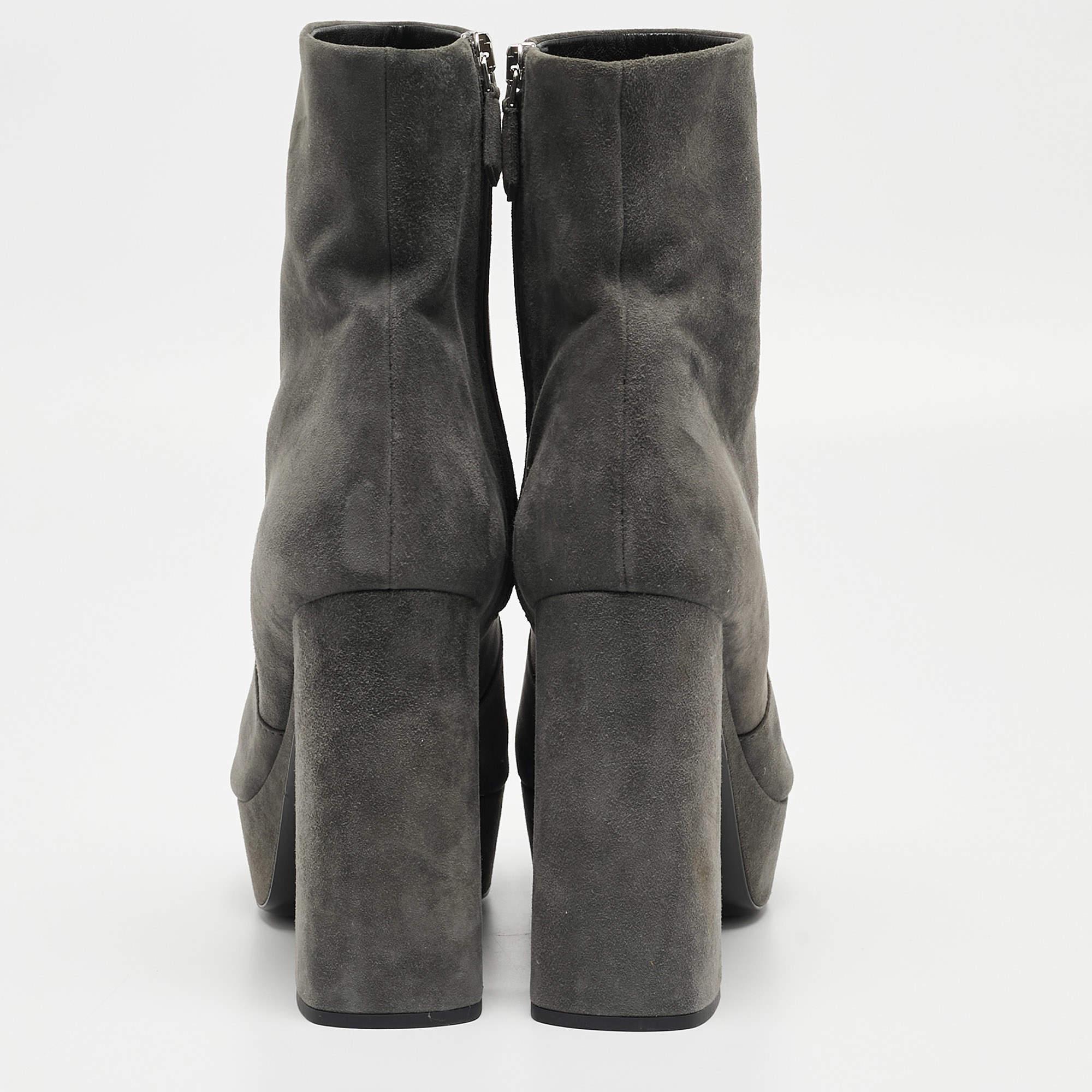 Prada Grey Suede Ankle Boots Size 39.5 For Sale 4