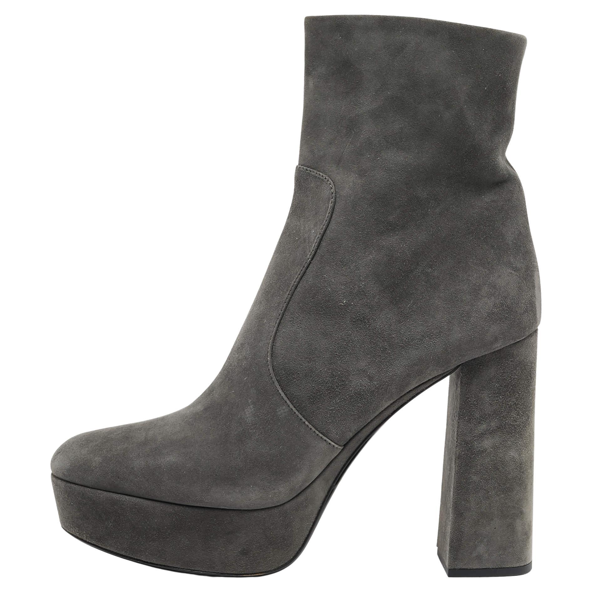 Prada Grey Suede Ankle Boots Size 39.5 For Sale