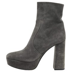 Prada Grey Suede Ankle Boots Size 39.5
