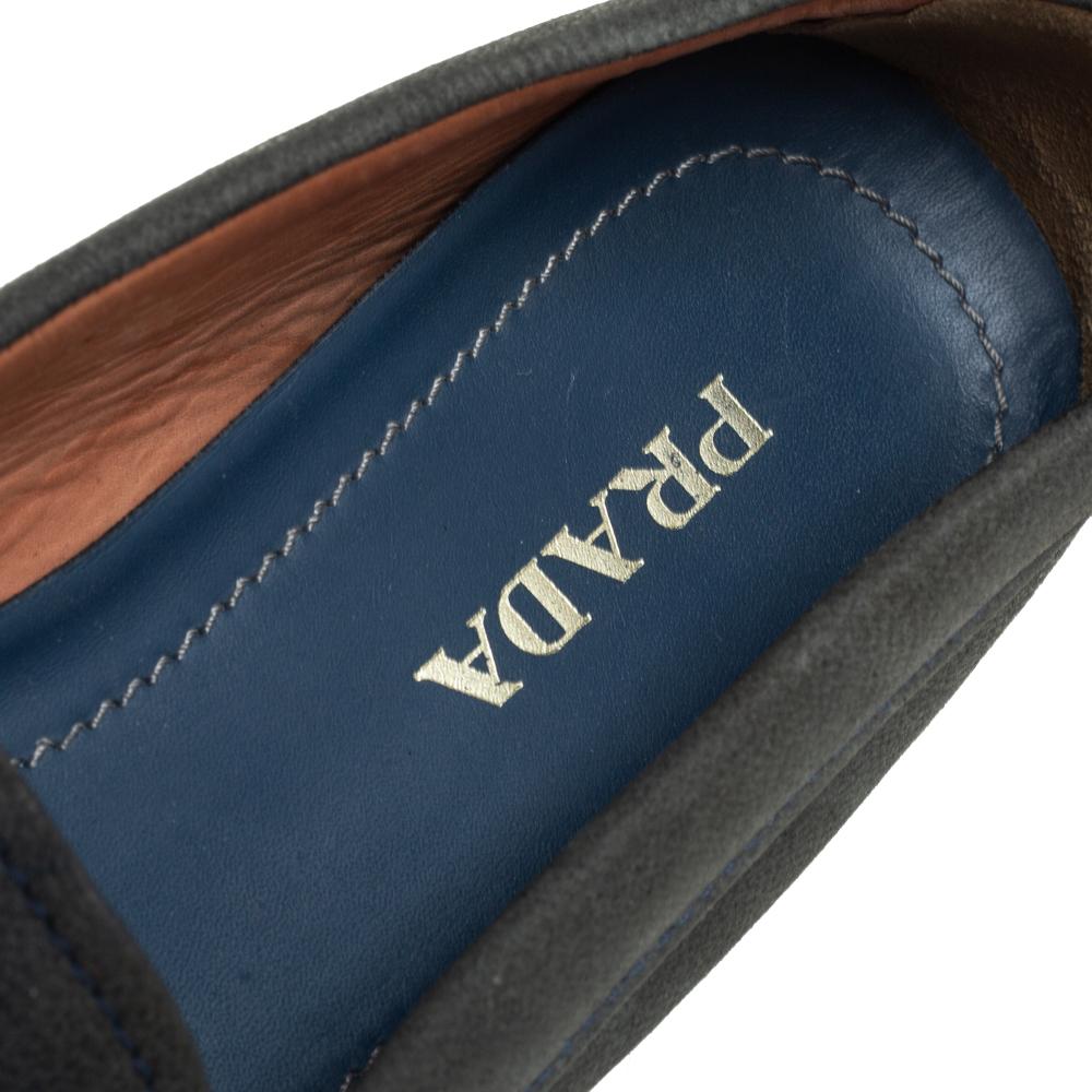 Prada Grey Suede Bow Slip on Loafers Size 37.5 1