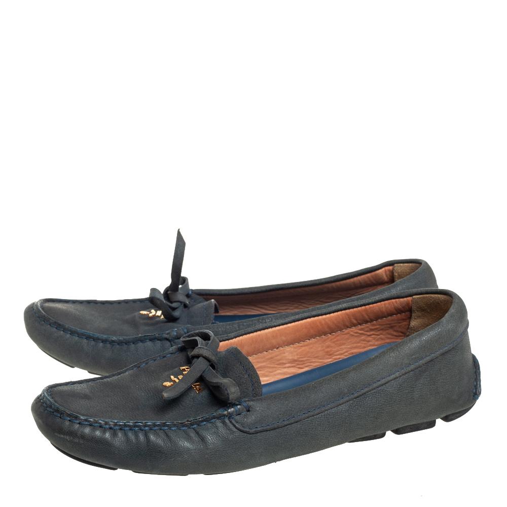 Prada Grey Suede Bow Slip on Loafers Size 37.5 2