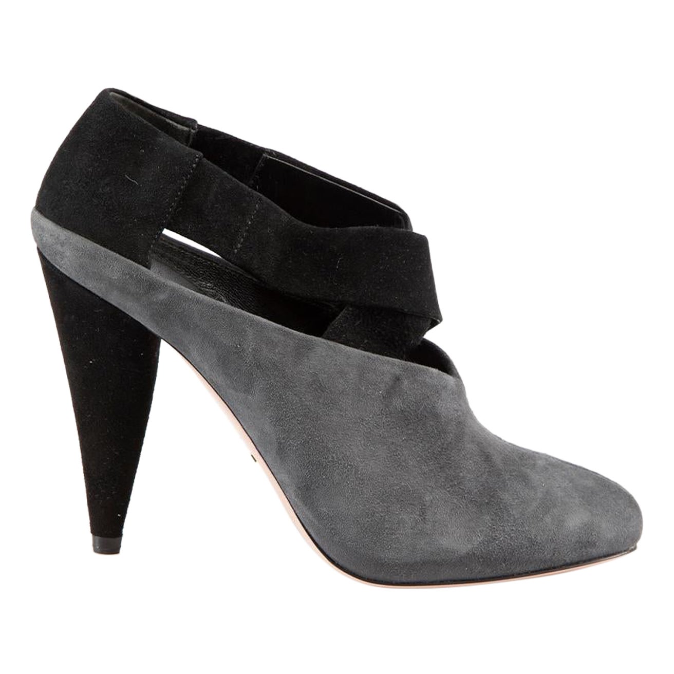 Prada Grey Suede Heeled Ankle Boots Size IT 35 For Sale