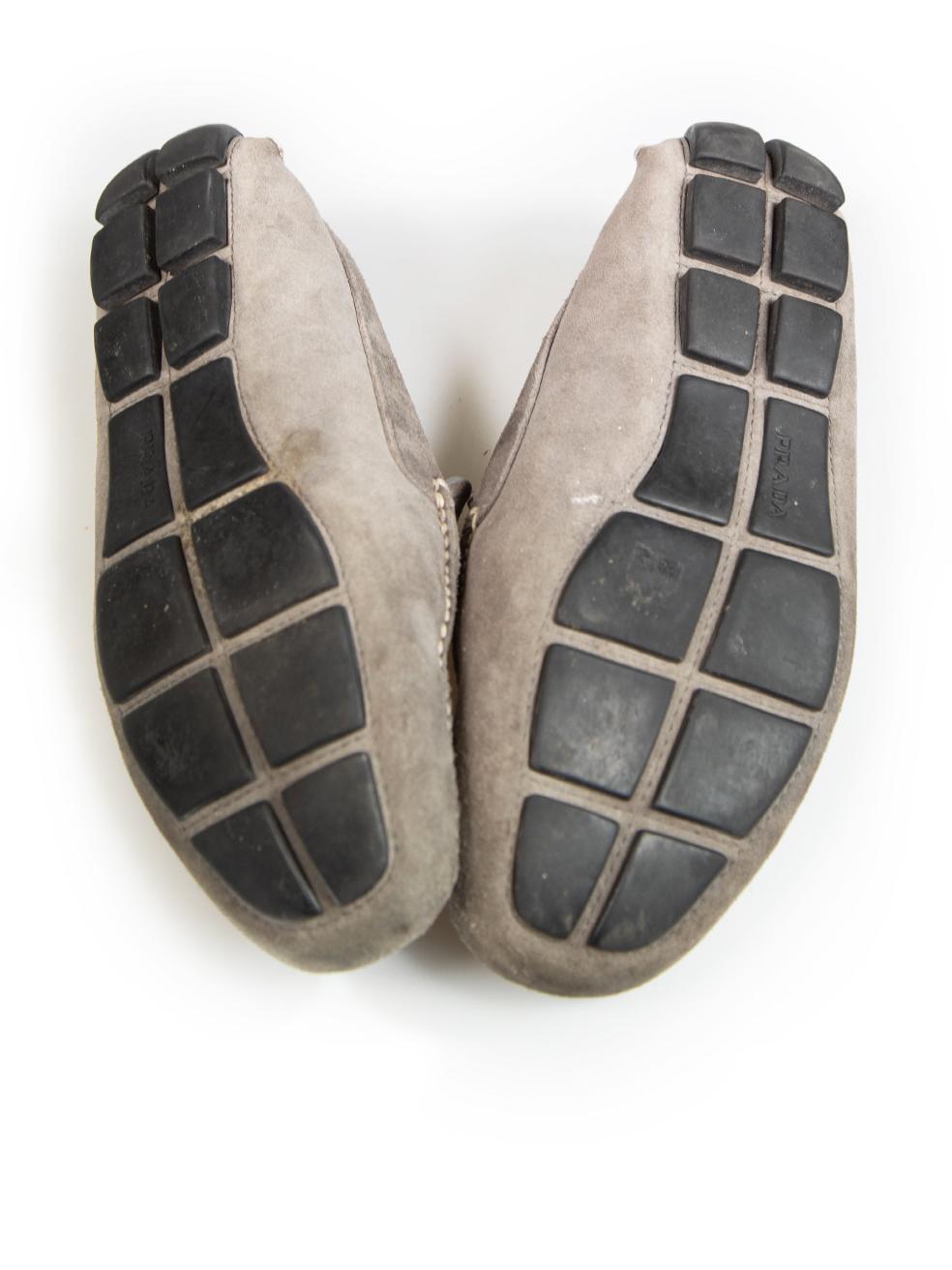 Prada Grey Suede Logo Loafers Size UK 6 In Good Condition In London, GB