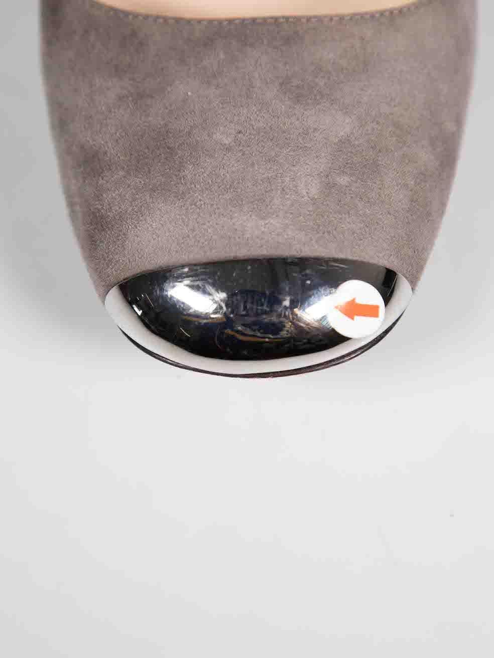 Prada Grey Suede Metal Cap-Toe Pumps Size IT 38.5 For Sale 2