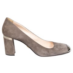 Prada Grey Suede Metal Cap-Toe Pumps Size IT 38.5