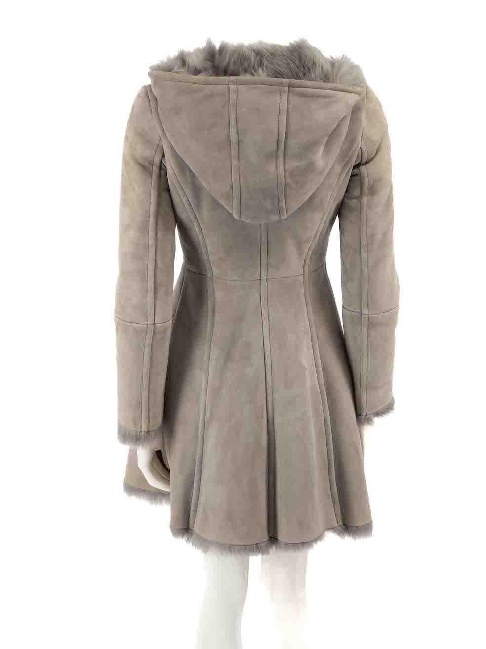Prada Grey Suede Mid-Length Shearling Lined Coat Size XS In Good Condition For Sale In London, GB