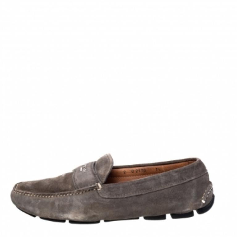 Prada Grau Wildleder Slip-On Loafers Größe 41,5