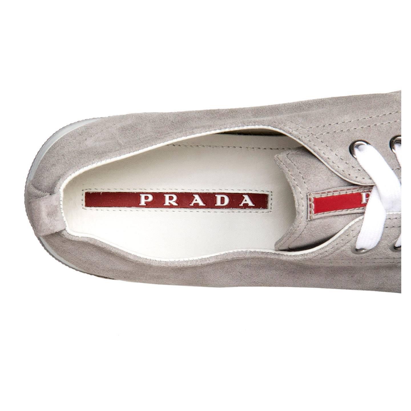 Gray Prada Grey Suede Sneakers For Sale