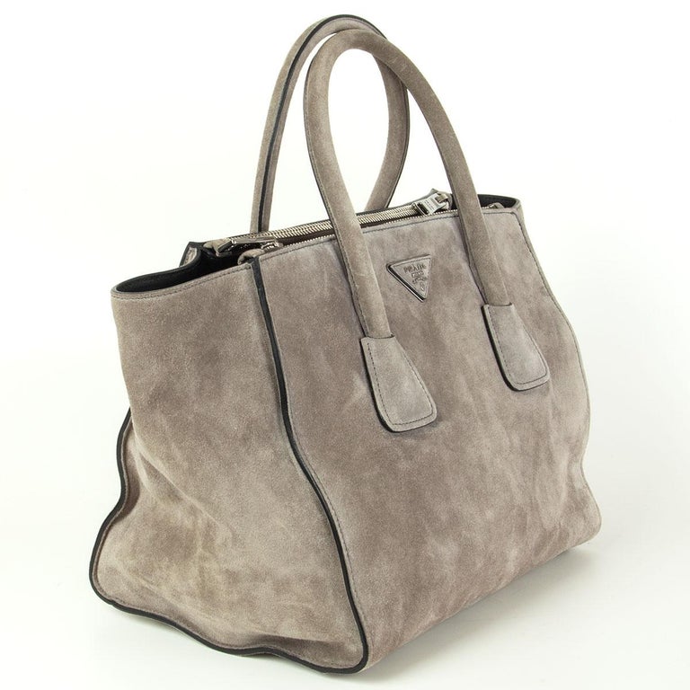 PRADA grey suede TWIN POCKET TOTE Scamosciato For Sale at 1stDibs | prada  suede bag, grey suede bag, grey suede purse