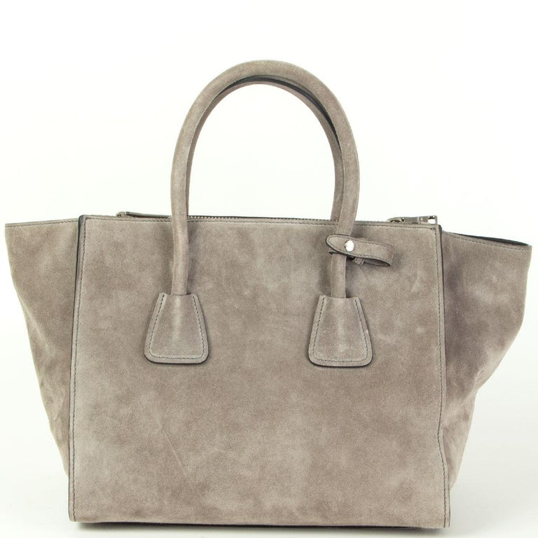 PRADA grey suede TWIN POCKET TOTE Scamosciato For Sale at 1stDibs ...
